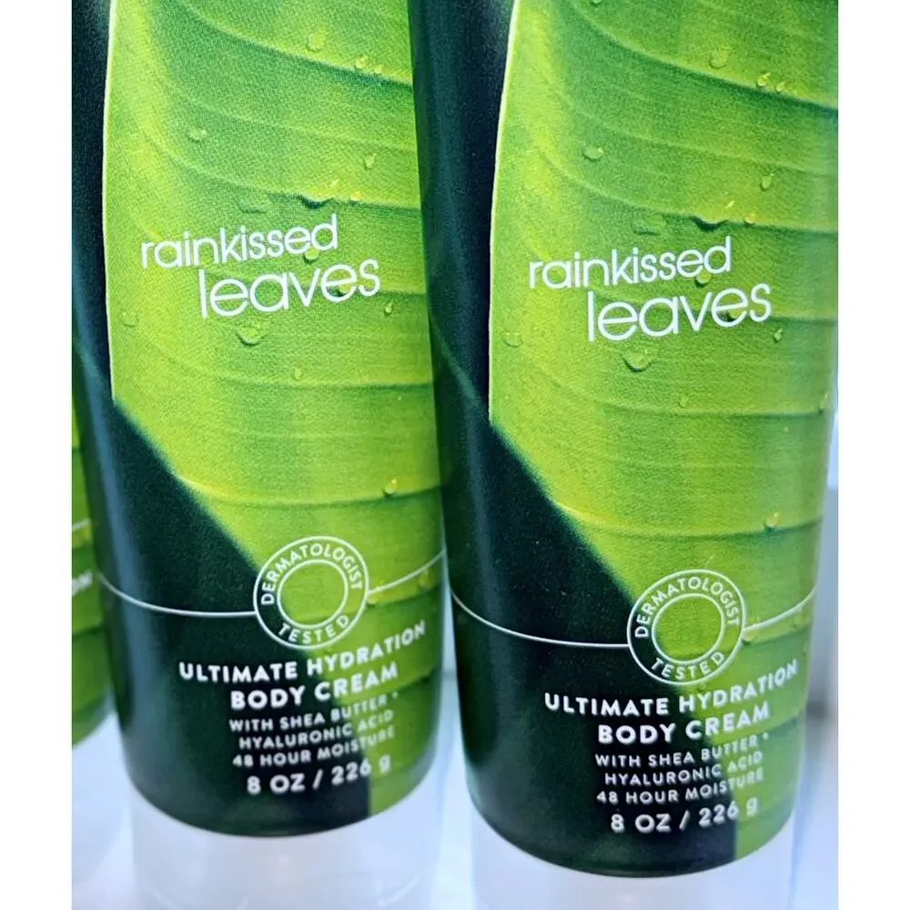 Bath & Body Works Rainkissed Leaves 8 oz Ultimate Hydration Body Cream x3